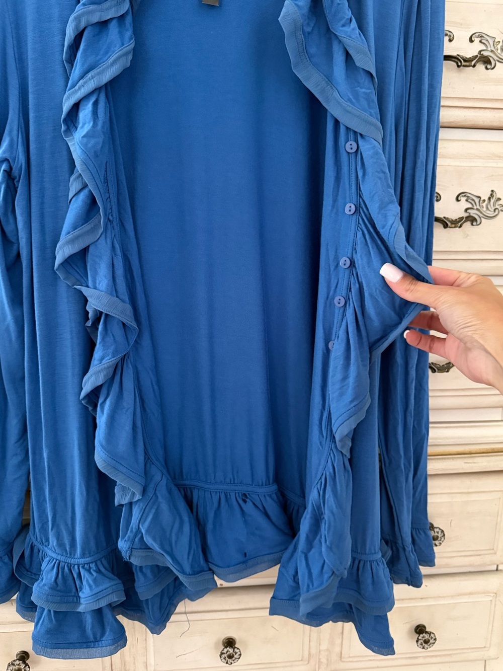 Blue Ruffle Button Cardigan - Picture 2 of 4